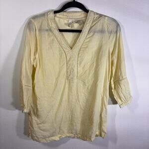 Joie 100% Linen Yellow Tunic Blouse V Neck 3/4 Sleeve Small